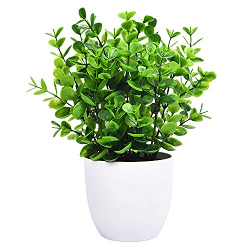 Product Cover Sunm Boutique Eucalyptus Potted Plant, Mini Artificial Plants with 9 Branches Eucalyptus Leaves in Pots, Green Faux Potted Plants for Office Table Bathroom Greenery Room Home Decor