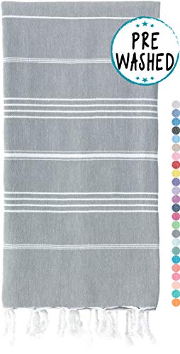 Product Cover WETCAT Original Turkish Beach Towel (39 x 71) - Prewashed Bath Towels, 100% Cotton - Highly Absorbent, Quick Dry and Ultra-Soft - Washer-Safe, No Shrinkage - Stylish, Eco-Friendly - [Dark Grey]