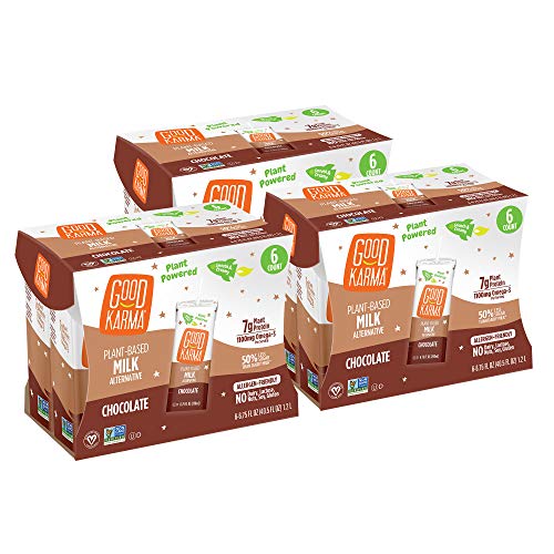 Product Cover Good Karma Plant-Powered Flaxmilk, Chocolate, 6.75 oz Lunchbox Carton (Pack of 18) Dairy-Free, Plant Based Milk Alternative
