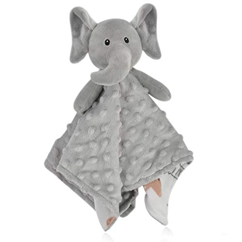 Product Cover BORITAR Elephant Baby Security Blanket Soft Minky Dot Fabric Lovey Blanket with Lovely Animal Pattern Backing, Stuffed Plush Cuddle Newborn Blankie 14 Inch