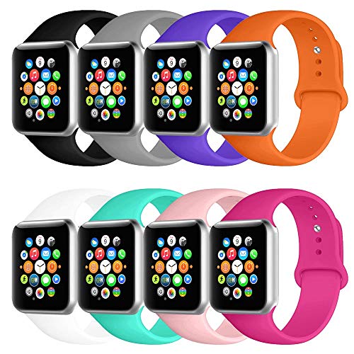 Product Cover BOTOMALL Compatible with Iwatch Band 38mm 40mm 42mm 44mm Classic Silicone Sport Replacement Strap Bracelet for Iwatch All Models Series 4 Series 3 Series 2 Series 1 (a-8Pack,42/44mm M/L)