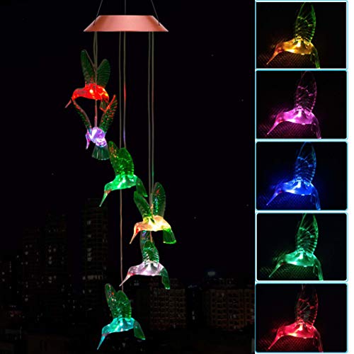 Product Cover ME9UE Solar Hummingbird Wind Chimes, Outdoor Waterproof Mobile Romantic LED Multi Color-Changing Solar Sensor Powered Lights for Home, Yard, Night Garden, Party, Valentines Gift, Festival Decor