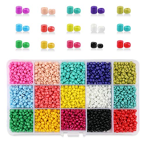 Product Cover Phogary 3500pcs Glass Seed Beads, Mixed Colors Small Pony Beads Assorted Kit Opaque Colors Lustered Loose Spacer Beads, 4mm Round, Hole 1.3mm for Jewelry Making, DIY Crafting (15 Colors)