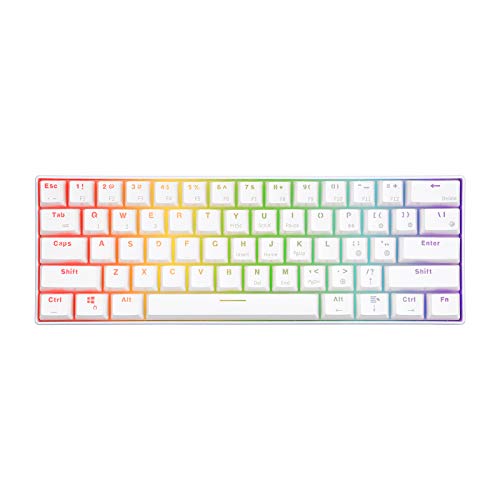 Product Cover RK61 60% RGB Mechanical Gaming Keyboard Small Compact 61 Keys, Wired/Wireless Bluetooth Mini Portable Keyboard Gaming/Office for iOS Android Windows and Mac with Programmer Brown Switch - White