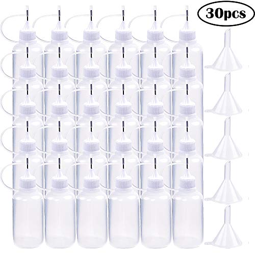 Product Cover DEPEPE 30pcs Needle Applicator Tip Bottles, 1oz 30ml Translucent Glue Bottles, with 5 Plastic Funnels, for DIY Quilling Craft, Acrylic Painting