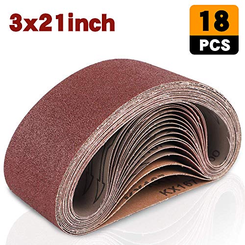 Product Cover Coceca 3x21 Inches(75x533mm) Aluminum Oxide Sanding Belt, 18 Pack Sanding Belts (3 Each of 60 80 120 180 240 400 Grits) for Belt Sander