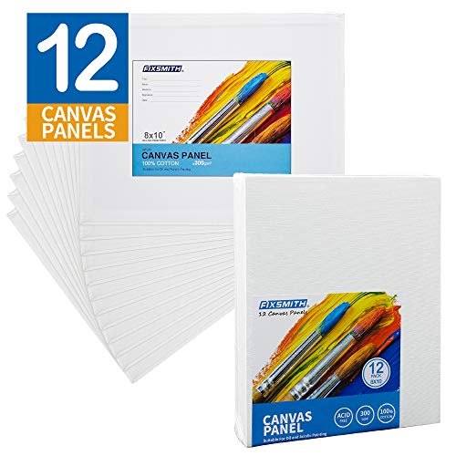 Product Cover FIXSMITH-Painting-Canvas-Panels,8x10 Inch Canvas Board Super Value 12 Pack Canvases,100% Cotton,Primed Canvas Panel,Acid Free,Artist Canvas Boards for Professionals,Hobby Painters,Students & Kids.