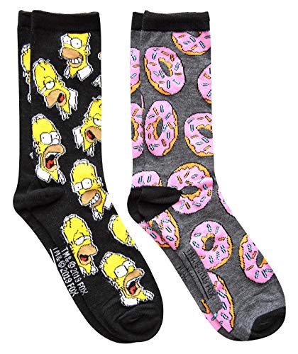 Product Cover Hyp The Simpsons Homer Donuts Men's Crew Socks 2 Pair Pack Shoe Size 6-12