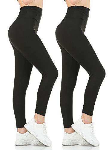 Product Cover Gnpolo Womens Black High Waisted Leggings 2 Packs Soft Slim Tummy Control Blouse Yoga Pants