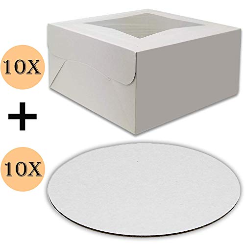 Product Cover Cake Boxes 12 x 12 x 5 and Cake Boards 12 Inch, Bakery Box Has a Clear Window, Cake Board is Round, Cake Supplies, 10 Pack of Each.