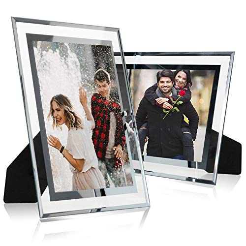Product Cover Cq acrylic 8x10 Glass Picture Frame,Silver Mirrored for Photo Display Stand on Tabletop,Pack of 2