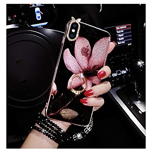 Product Cover Phone X Case, Phone Xs Case for Girl Women, Bling Glitter Soft TPU Bumper Beauty Shiny Flower with Diamond Ring Kickstand Rose Pendant Protective Phone Cover for iPhone 10/iPhone X