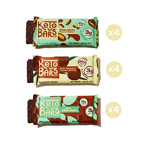 Product Cover KETO BARS: The Original High Fat, Low Carb, Keto Snack Bars. Simple Ingredients, Gluten-Free, Vegan. (Sampler Pack, 12 Count)