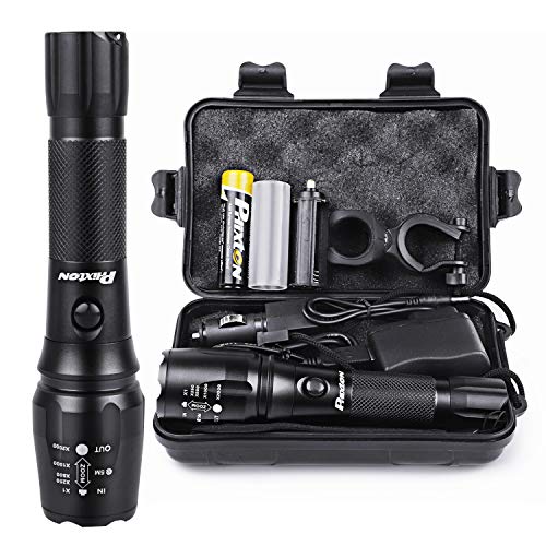 Product Cover Rechargeable Tactical Flashlight High Lumens LED 18650 5000mAh Battery Charger USB Cable Gift Box Included L2 Waterproof Big Torch Portable Adjustable Aluminum Flash Light For Emergency Camping Hiking