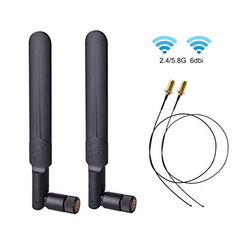 Product Cover 2 x 6dBi 2.4GHz 5GHz Dual Band WiFi RP-SMA Male Antenna+2 x 35CM RP-SMA IPEX MHF4 Pigtail Cable for M.2 NGFF WiFi WLAN Card