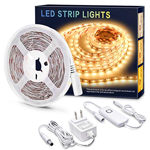 Product Cover MYPLUS Dimmable LED Strip Lights, 16.4ft Tape Lights 3000K Warm White, Flexible Light Strips 300 LEDs, Non-Waterproof and UL Listed Power Supply for Under Cabinet, Kitchen, Room
