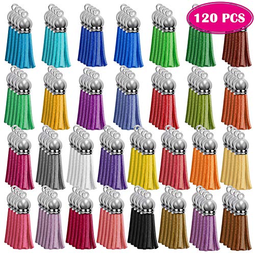 Product Cover Paxcoo 120Pcs Keychain Tassels Acrylic Keychain Blanks Keychain Rings Bulk for DIY Keychain Key Rings Craft Supplies