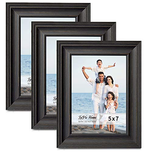 Product Cover LaVie Home 5x7 Picture Frames (3 Pack, Black Wood Grain) Rustic Photo Frame Set with High Definition Glass for Wall Mount & Table Top Display, Set of 3 Elite Collection