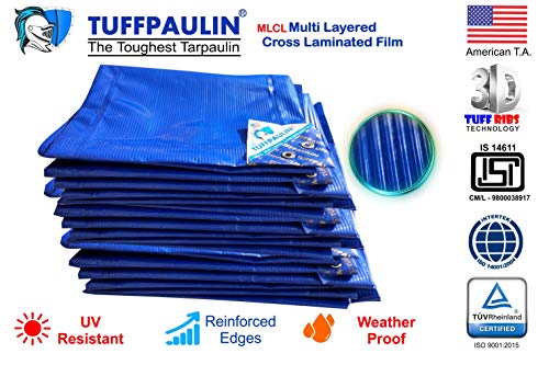 Product Cover TUFFPAULIN (9x9 ft, Blue) Tarpaulin Sheet Waterproof |UV Treated|Multi Layered-Cross Laminated|Virgin Plastic Extra Strong Tirpal Tarpal IS14611:2016 Approved (120 GSM)