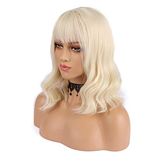 Product Cover eNilecor Blonde Wig, Short Bob Wigs for Women Curly Natural Colored Synthetic Fashion Wigs with Air Bangs (Light Blonde)
