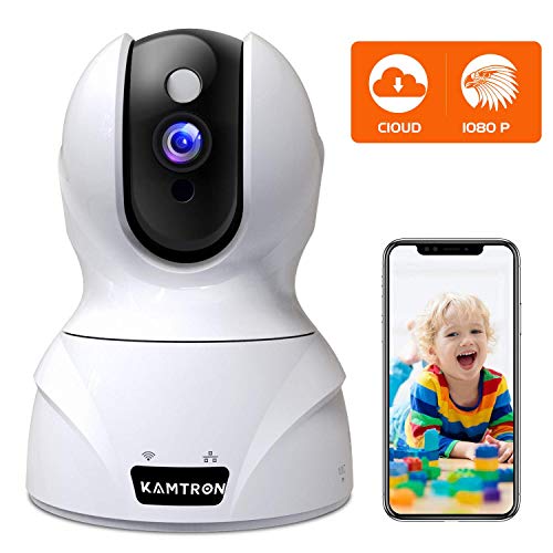 Product Cover Security Camera 1080P Pet Camera - KAMTRON WiFi Home Security System for Office/Baby Monitor, 2.4Ghz PTZ Indoor IP Wireless Dome Camera with Night Vision, Two-Way Audio, Cloud Service Available, White