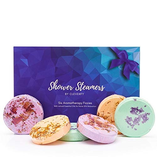 Product Cover Cleverfy Shower Bombs Aromatherapy [6] Shower Steamers New Years Gift Set With Essential Oils For Home Spa. Shower Melts a.k.a. Vaporizing Shower Tablets. In Shower Steamer Spa Gifts