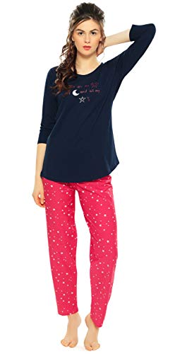 Product Cover ZEYO Women's Cotton Navy Blue & Pink Star Print Night Suit