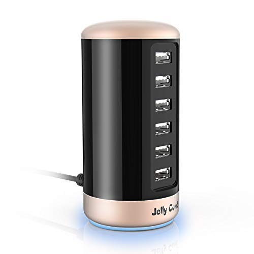 Product Cover USB Charger, Multi USB Wall Charger : Jelly Comb Universal 6-Port Desktop USB Charging Station with Smart Identification for Phones, Tablets, Bluetooth Speakers and More (Black & Light Gold)