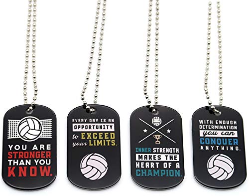 Product Cover (12-Pack) Volleyball Motivational Dog Tag Necklaces - Wholesale Bulk Pack of 1 Dozen Necklaces - Party Favors Sports Gifts Uniform Supplies for Volleyball Players Fans Team Members