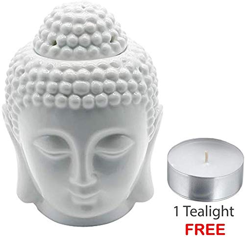 Product Cover coku Buddha Head Candle Ceramic Aromatherapy Furnace- Essential Oil Burner-Candle Aroma Lamp for Home Decoration-with One Free Smokeless Candle (White)
