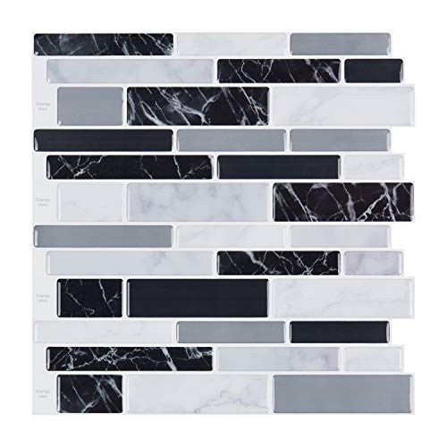 Product Cover LONGKING 10-Sheet Peel and Stick Tile Backsplash, Vinyl 3D Self-Adhesive Tile Stickers for Kitchen, Bathroom, Counter Top, Marble 79 ...