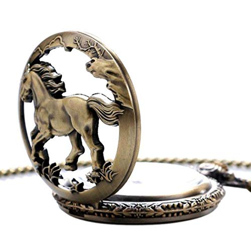 Product Cover Asatr Retro Hollow Horse Carved Pendant Necklace Quartz Pocket Watch Pocket Watches