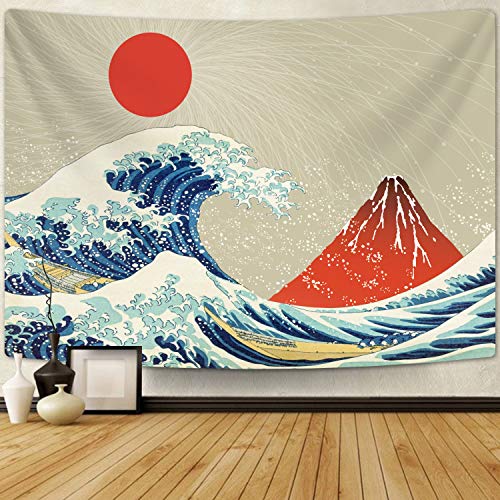 Product Cover The Great Wave Off Kanagawa Tapestry, Wave Tapestry with Volcano Red Sun Tapestries Japanese Tapestry Wall Hanging for Room