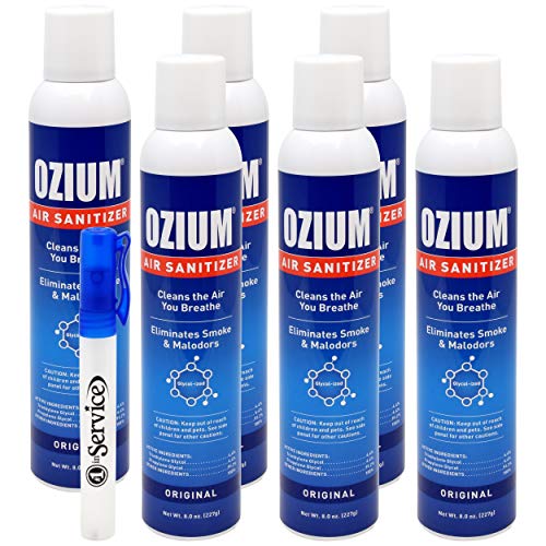 Product Cover Ozium Air Sanitizer Reduces Airborne Bacteria Eliminates Smoke & Malodors 8oz Spray Air Freshener, Original (6 Pack) Hand Sanitizer Included