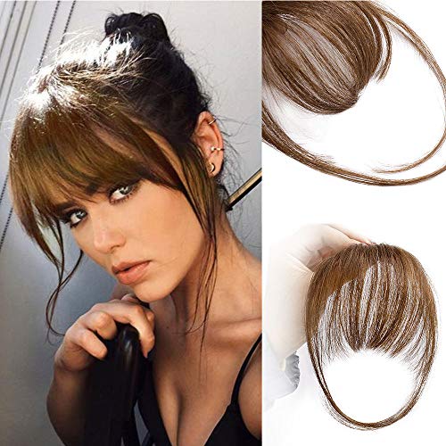 Product Cover AISI QUEENS Clip in Bangs Real Human Hair Medium Brown Bangs One Piece Clip in Fringe Hair Extensions for Women
