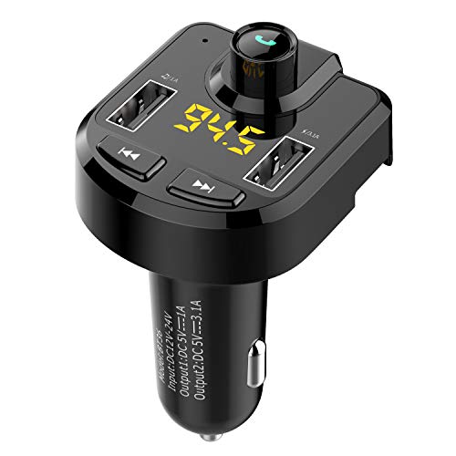 Product Cover Bluetooth FM Transmitter for car, Wireless FM Transmitter Radio Receiver Adapter Car Kit,with Dual USB Car Charging Ports,Hands Free Calling,Music Player Support TF/SD Card, USB Disk
