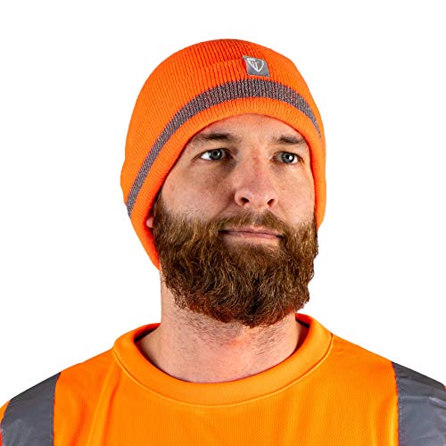 Product Cover Armorbilt Safety Beanie - Reflective High Visibility Yellow/Orange - Winter Cold Weather Knit Hat - Perfect Cap for Construction, Running, Biking, Workwear Clothing (Orange)