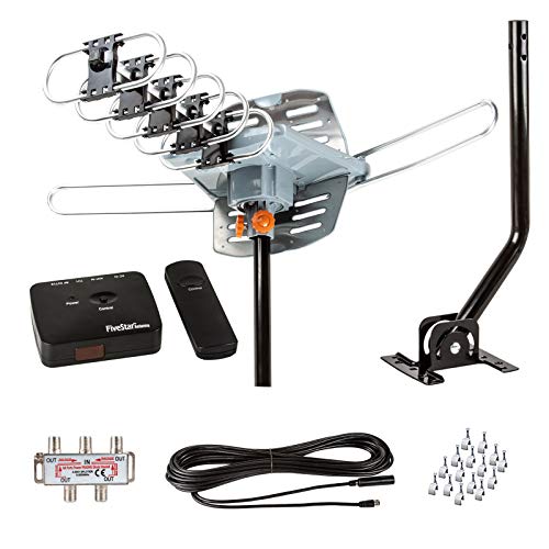 Product Cover FiveStar HDTV Antenna Digital Outdoor Antenna -150 Miles Range-360 Degree Rotation Wireless Remote-Snap-On Installation Support 5 TVs, with Installation kit and Mounting Pole