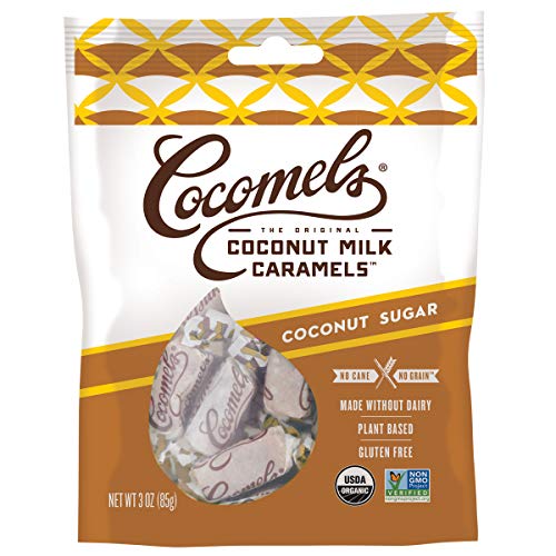Product Cover Cocomels Coconut Milk Caramels With Coconut Sugar, Organic Candy, Dairy Free, Sugar Free, Vegan, Gluten Free, Non-GMO, No Cane Sugar, No High Fructose Corn Syrup, Kosher, Plant Based, (1Pack)