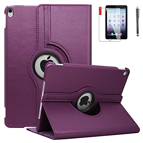 Product Cover NEWQIANG iPad Case 6th Generation with Bonus Screen Protector and Stylus - iPad 9.7 inch Air1 2018 2017 Case Cover - 360 Degree Rotating Stand, Auto Sleep Wake - A1822 A1823 (Dark Purple)