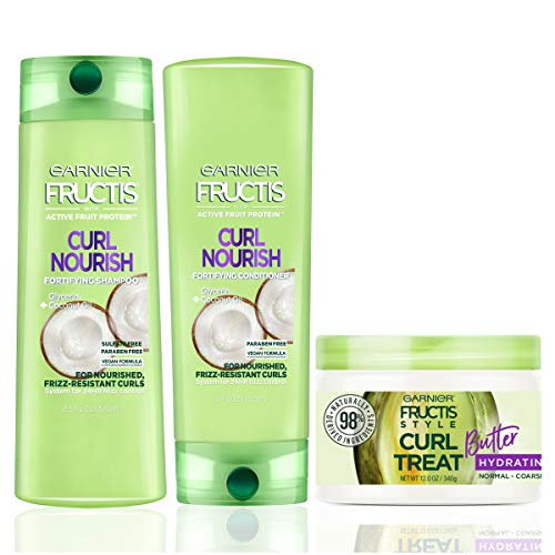 Product Cover Garnier Hair Care Fructis Curl Nourish Shampoo, Conditioner, and Natural Styling Curl Treat Butter, Nourish for Frizz Resistant Curls, Frizz Free Up to 24 Hours, Paraben Free, 1 Kit
