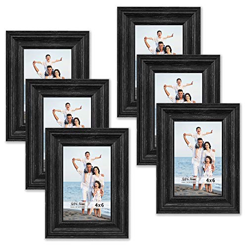 Product Cover LaVie Home 4x6 Picture Frames (6 Pack, Black Woodgrain) Rustic Photo Frame Set with High Definition Glass for Wall Mount & Table Top Display