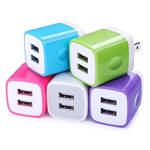 Product Cover Charging Block, FiveBox 5Pack Dual Port 2.1A USB Wall Charger USB Power Adapter Charger Brick Base Charging Cube Plug Charger Box Compatible iPhone Xs Max/XR/X/8/7/6, Samsung, Android, LG, More Phone
