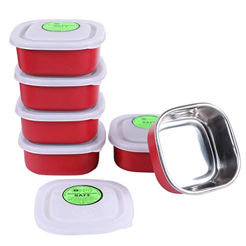 Product Cover KINSHIP INDIA Microwave Safe Stainless Steel Small Square Lunch Containers (RED,350ML)-Set of 6
