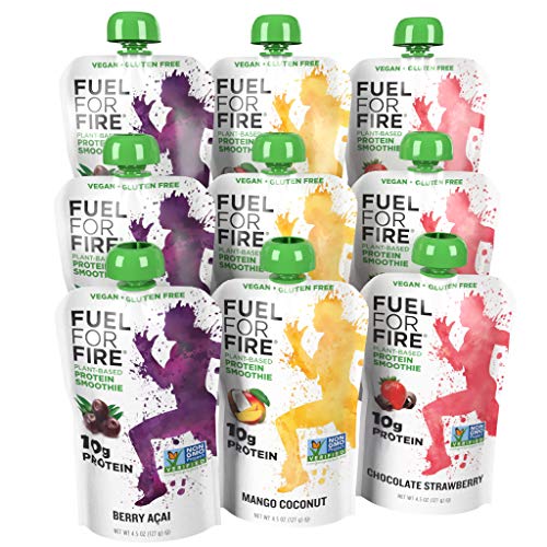 Product Cover Fuel For Fire VEGAN - Fruit & Vegan Protein Variety Smoothies (9 Pack) Ready-to-Drink Squeeze Pouch | Soy Free, Lactose Free, Dairy Free, Plant-based Pea Protein, Vegan, Gluten Free | On the Go