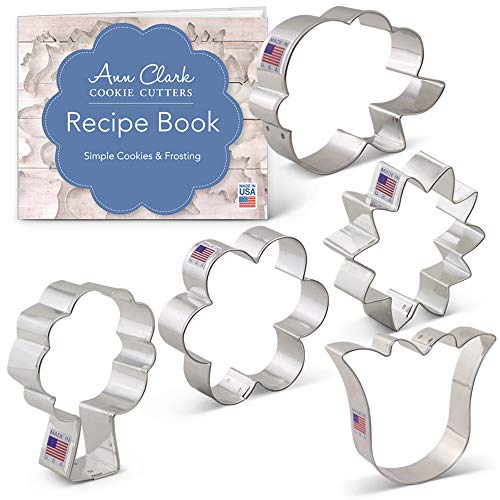 Product Cover Ann Clark Cookie Cutters 5-Piece Flower Bouquet Cookie Cutter Set with Recipe Booklet, LilaLoa's Rose, Sunflower, Tulip, Flower and Tree/Bouquet