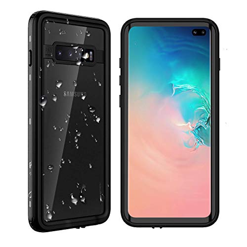 Product Cover ANERNAI Compatible Samsung Galaxy S10 Plus Waterproof Case, Clear Heavy Duty Built-in Screen Protector Full-Body Protection Shockproof Rugged Carrying Cover with Fingerprint ID,Clear-Black