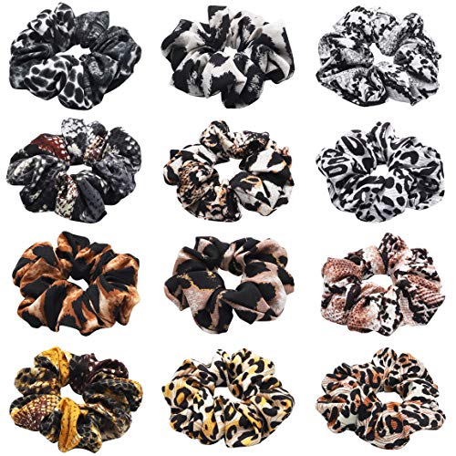 Product Cover WATINC 12Pcs Hair Scrunchies with Animal Pattern, Snake Printed Traceless Hair Ties, Leopard Printed Strong Elastic Hair Bobbles for Ponytail Holder, Hair Accessories Ropes Scrunchie for Women