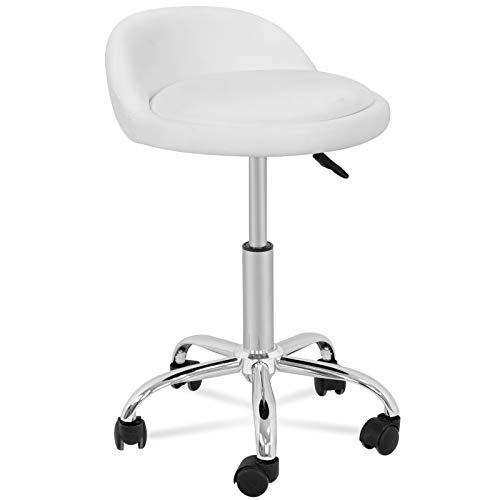 Product Cover HomGarden Adjustable Hydraulic Rolling Swivel Stool for Massage Salon Office Facial Spa Medical Tattoo Chair Stool w/Backrest Cushion & Wheels (White 1pcs)
