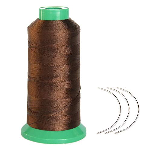 Product Cover Young Hair 1700 Meters Elastic Nylon Sewing Thread 3pcs 9cm Curl Needles for Wig Making(Medium Brown)